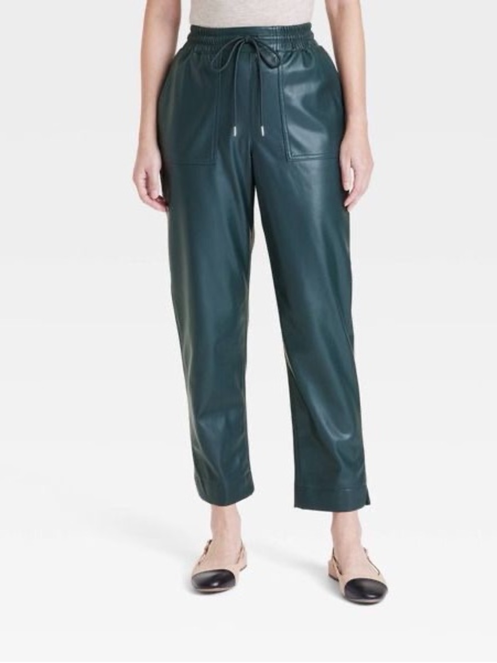 A New Day High-Rise Faux Leather Ankle Pull-On Pants Forest Green, Size L
